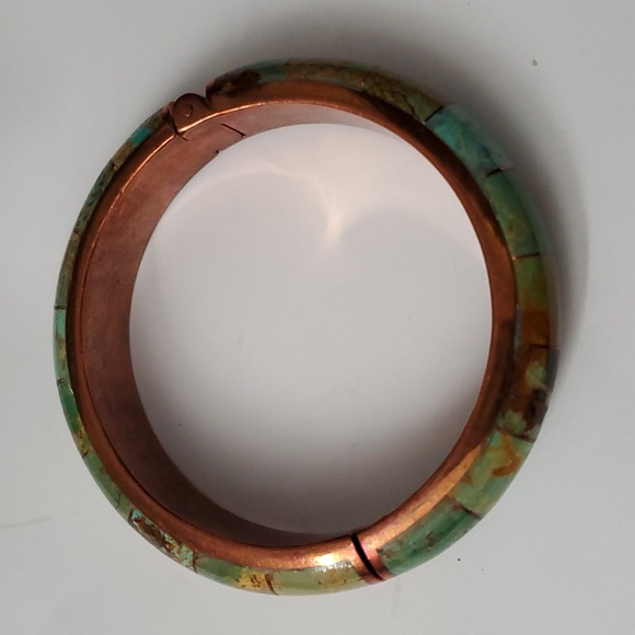 Copper Infused Mosaic Turquoise Bangle Bracelet - Picture 2 of 5